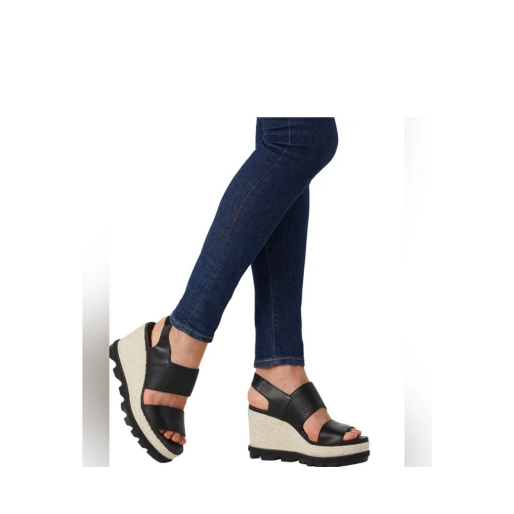 Sorel Black Leather Platform Espadrille Wedges